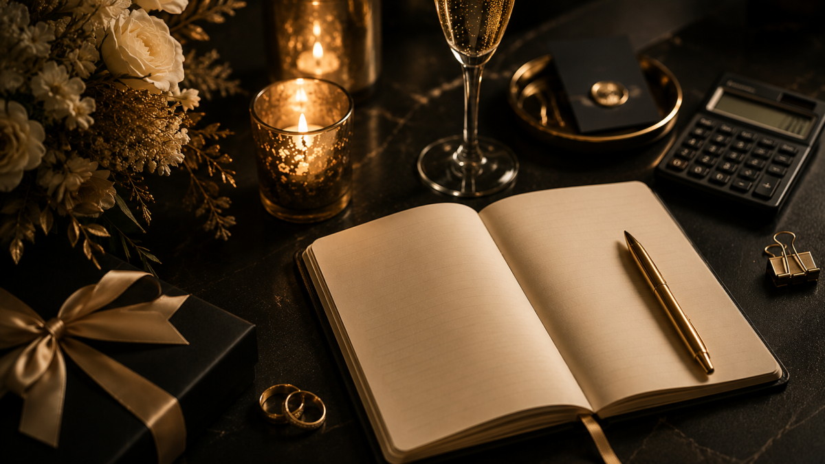 Eventplanung im Notizbuch mit goldenem Stift – Buchungsablauf bei di.DJ