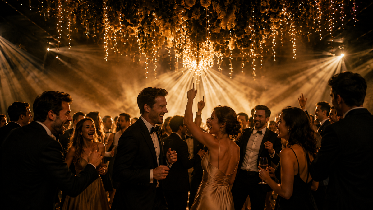 Tanzfläche an einer Hochzeit in goldenem Licht – di.DJ