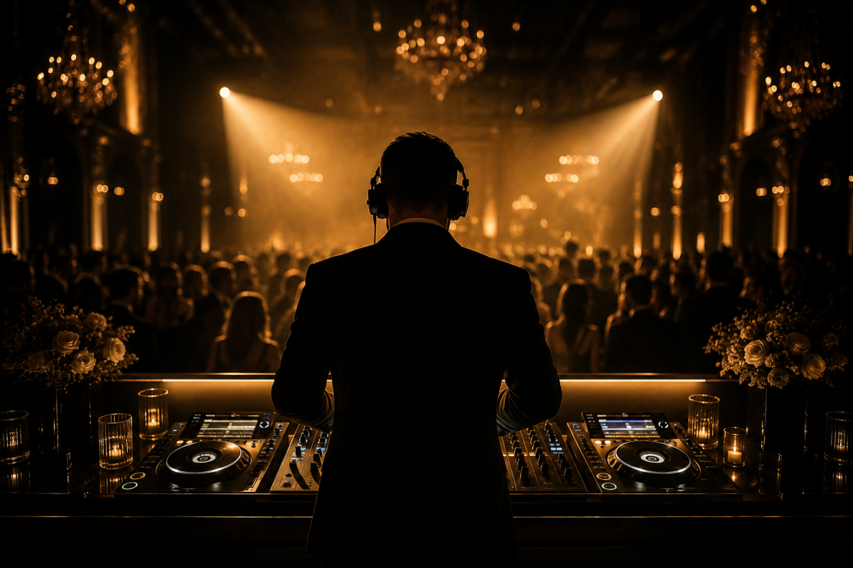 DJ am Pult in goldenem Gegenlicht – di.DJ