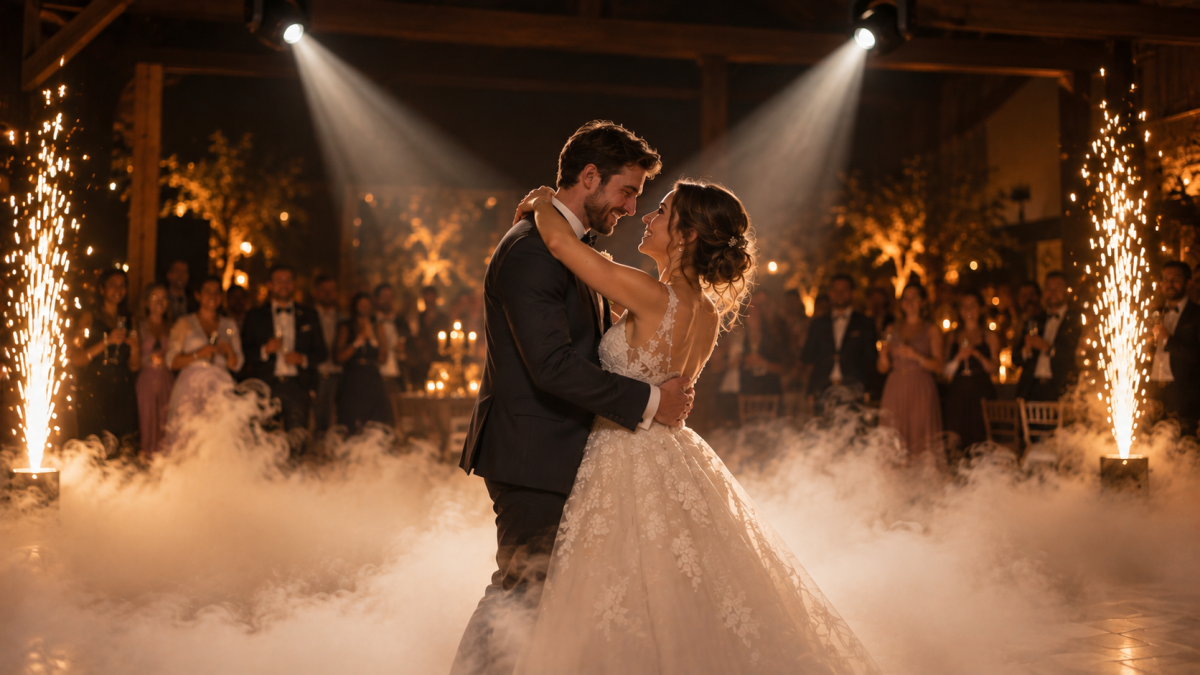 Tanzfläche an einer Hochzeit in goldenem Licht – di.DJ